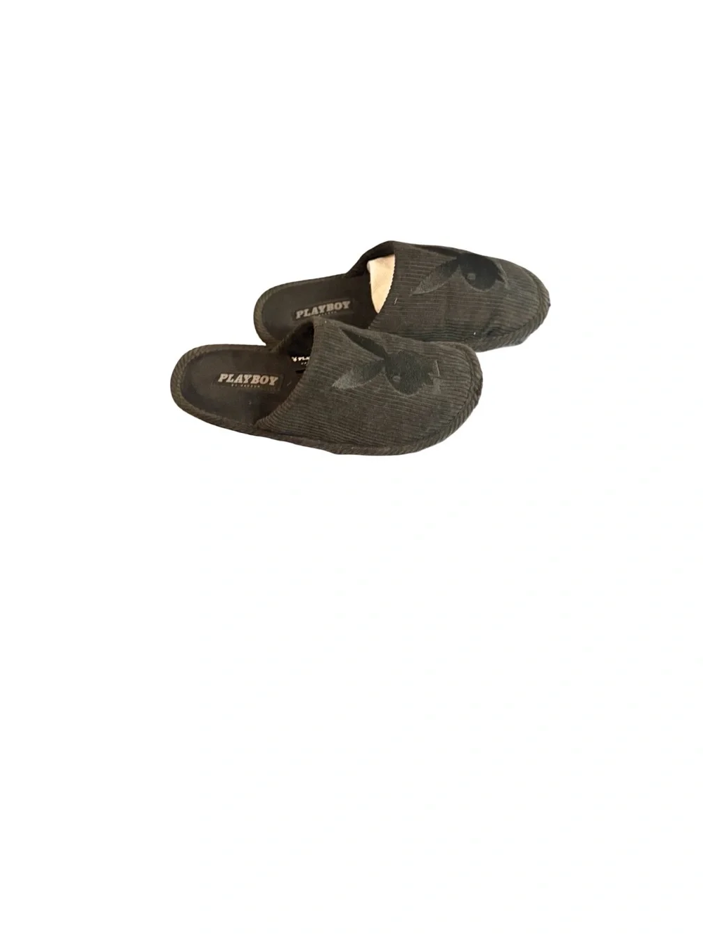 Playboy By PacSun Corduroy Bunny Slippers Black Size S/M 5/6 Length 10”